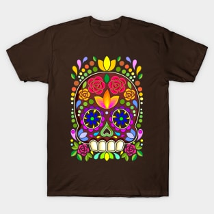 Sugar Skull Floral Art Mexican Calaveras T-Shirt